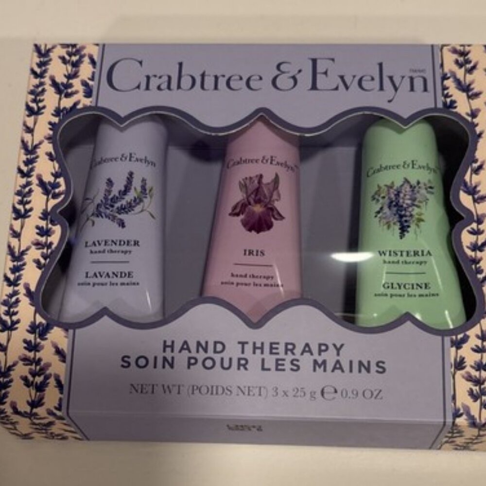 Crabtree & Evelyn Hand Therapy 3-pc set Iris, Wisteria and Lavender 3 x 25g